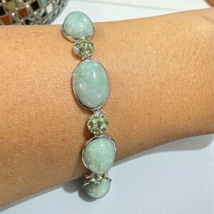 Sterling Silver Light Green Stone and Jewel Bracelet